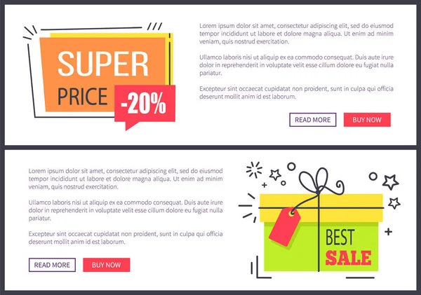 Super Precio Mejor Venta Carteles Vector Ilustración — Vector de stock