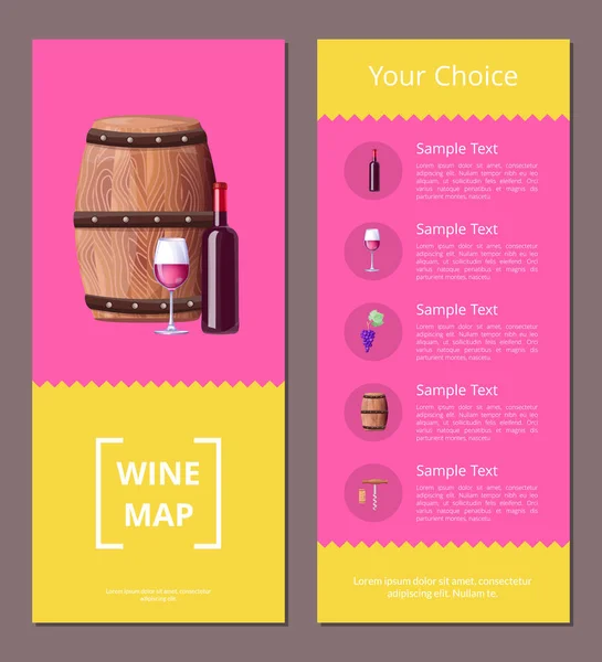 와인 지도 선택 이점 포스터 아이콘 — 스톡 벡터