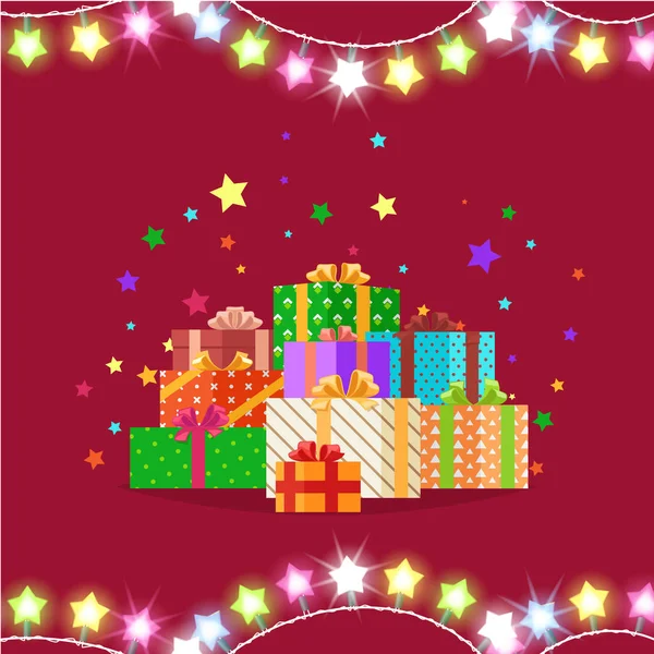 Weihnachtsgeschenke in festlichen Schachteln — Stockvektor