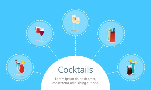 Affiche Cocktails avec boissons alcoolisées en cercle — Image vectorielle
