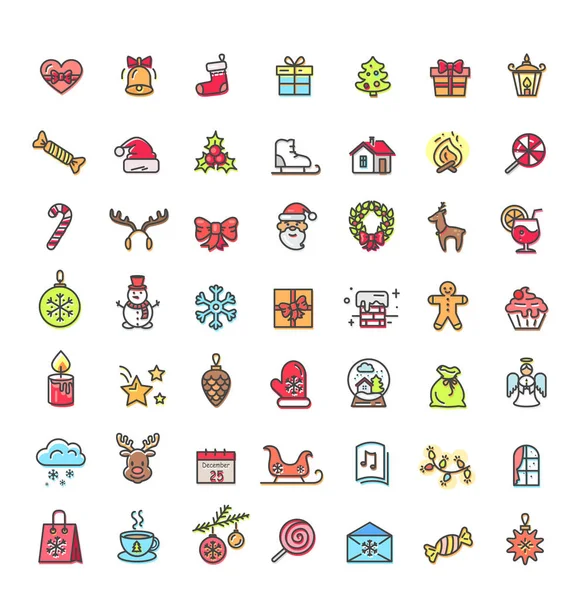 Pequeños iconos de Navidad fijados en la ilustración del vector — Vector de stock