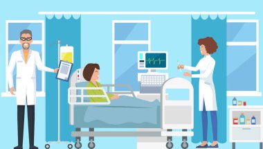Doktor ve hemşire ve şırınga vektör çizim