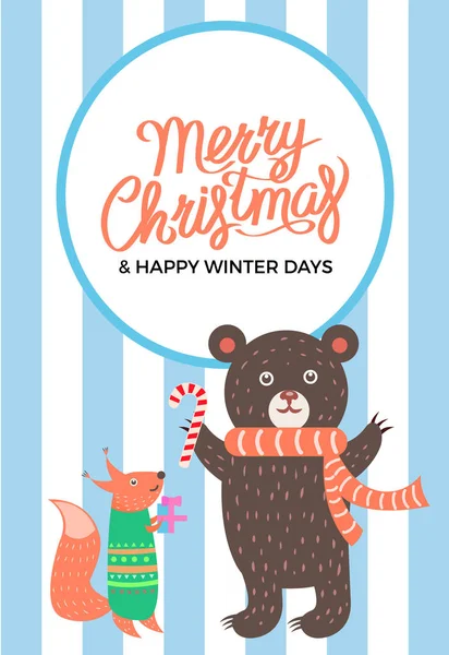 Joyeux Noël Icône Ours Fox Illustration vectorielle — Image vectorielle
