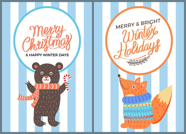 Merry Christma pictogram Bear Fox vectorillustratie — Stockvector