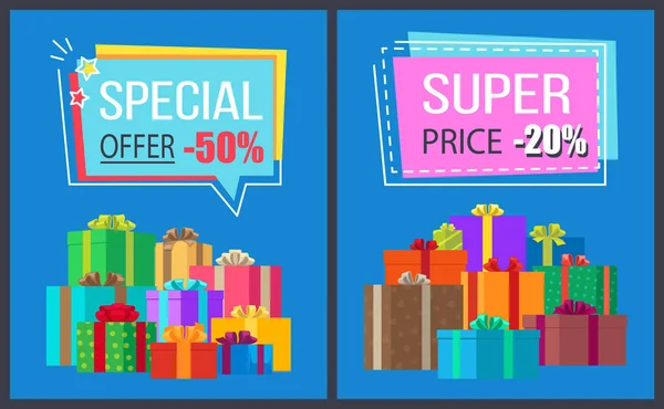 Offre spéciale Super Prix Promo Étiquettes Cadeaux Boîtes — Image vectorielle