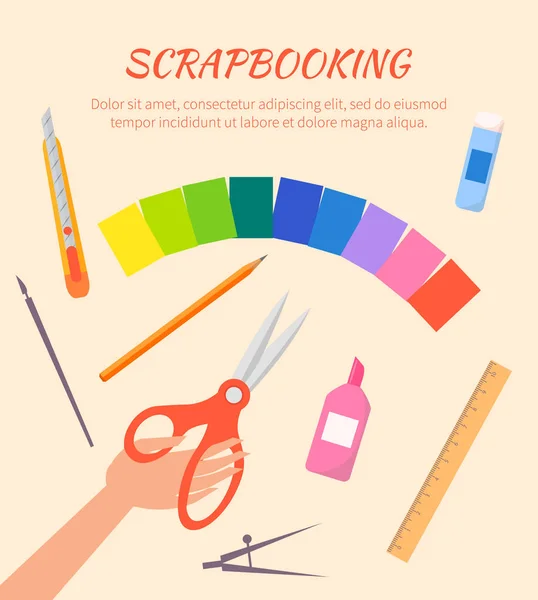 Scrapbooking Vector Poster con artículos estacionarios — Vector de stock
