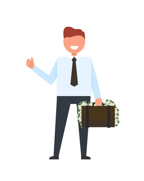 Homme d'affaires souriant avec illustration vectorielle d'argent — Image vectorielle