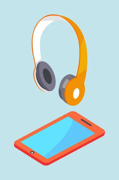 Fülhallgató és Smartphone Modern sztereó berendezések. — Stock Vector