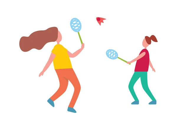 Mutter und Tochter spielen Badminton — Stockvektor
