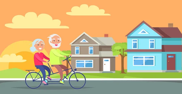 Mutlu olgun çift birlikte Bisiklete binme — Stok Vektör
