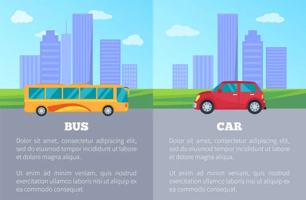 Bus gegen Auto im Vergleich zur Vektorabbildung — Stockvektor