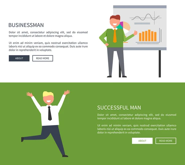 Zakenman met succesvolle Man Web Page Design — Stockvector
