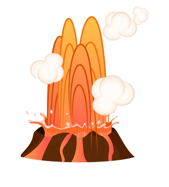 Fuerte chorro de lava que baja al fondo del volcán — Vector de stock