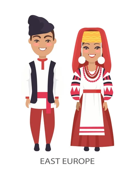 Europa Oriental trajes em Vector Ilustração Branco —  Vetores de Stock