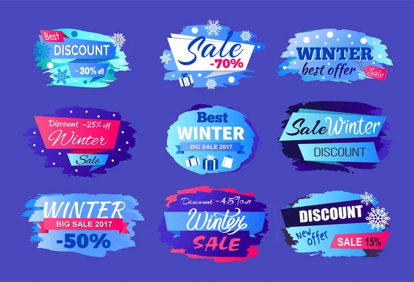 Winter Discount Best Offer Vector Illustration Set — Stock Vector