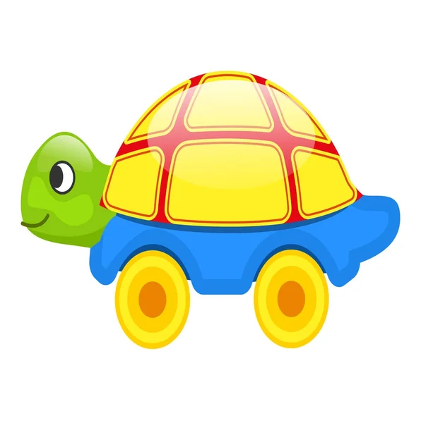 Şirin oyuncak kaplumbağa üzerinde tekerlekler izole illüstrasyon — Stok Vektör