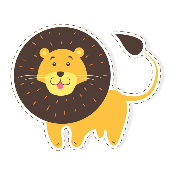 Adesivo o icona vettoriale piatto del fumetto del leone sveglio — Vettoriale Stock