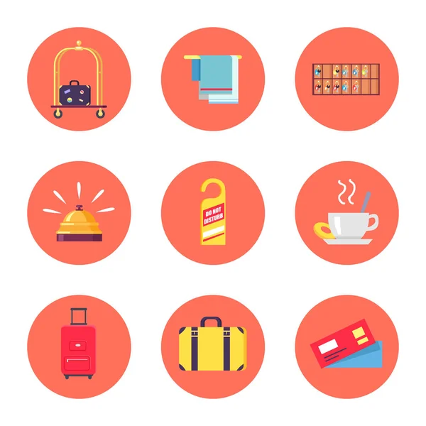 Hotel Stuff and Baggage Icons Vector Illustration — Stock Vector