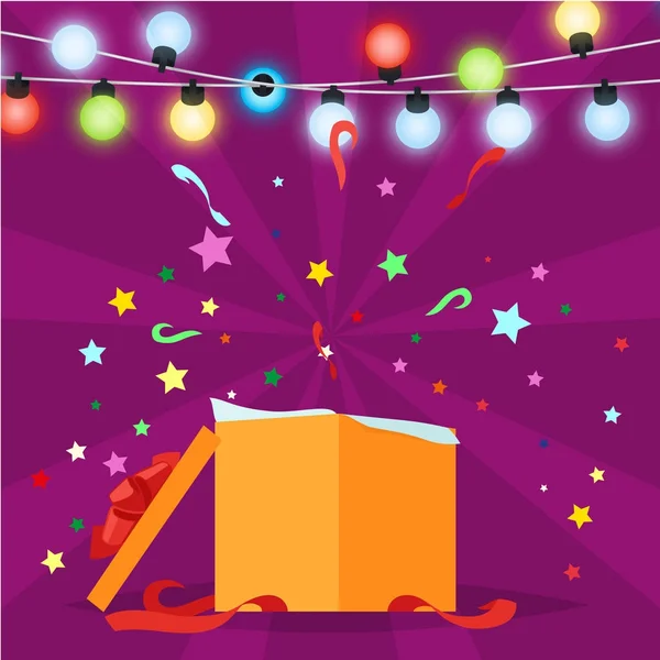 Подарункова коробка з різдвяними вогнями Векторні ілюстрації — стоковий вектор