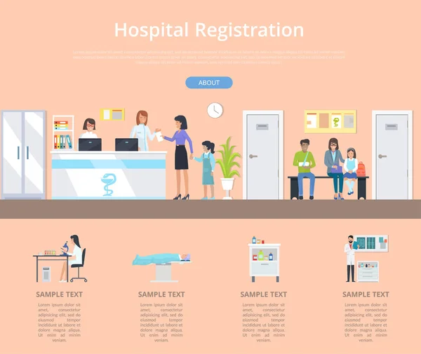 Scrivania di registrazione ospedaliera Illustrazione vettoriale — Vettoriale Stock