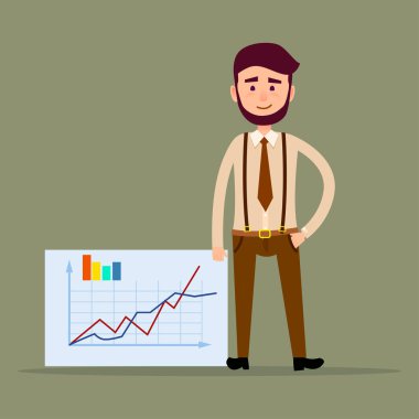 Genç Yöneticisi ayakta afişini grafiklerle yakın