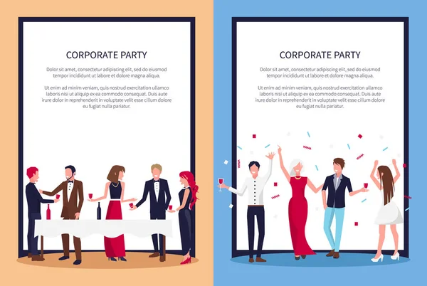 Corporate Party-Plakate setzen Textmuster und Menschen — Stockvektor