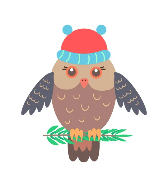 Closeup of Owl with Hat on Vector Illustration — Stock Vector