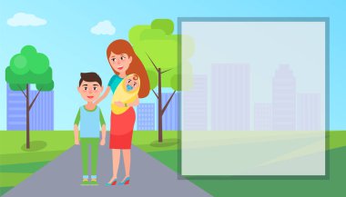 Anne ve çocuklarını yol vektör çizim