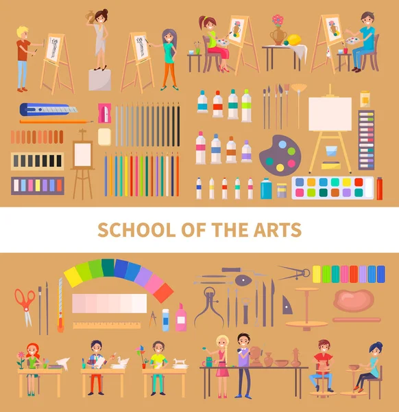 Σχολή Τεχνών εικονογράφηση με επιμελείς μαθητές — Διανυσματικό Αρχείο