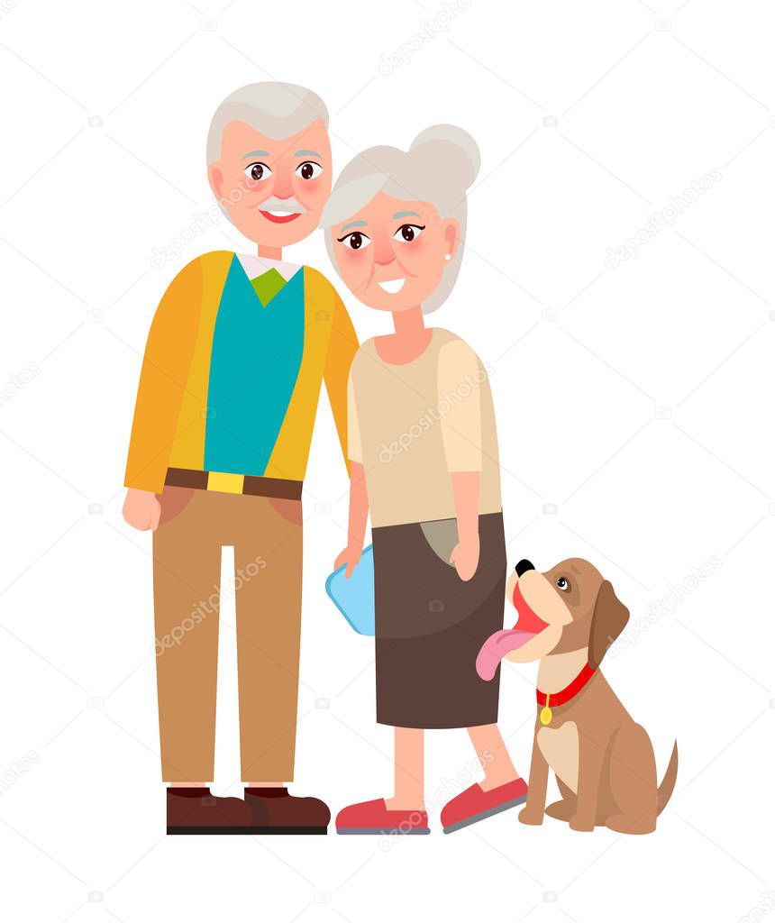 Grandmother and Grandfather with Pet Isolated
