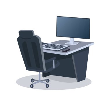 Bilgisayar ve sandalye vektör çizim masası