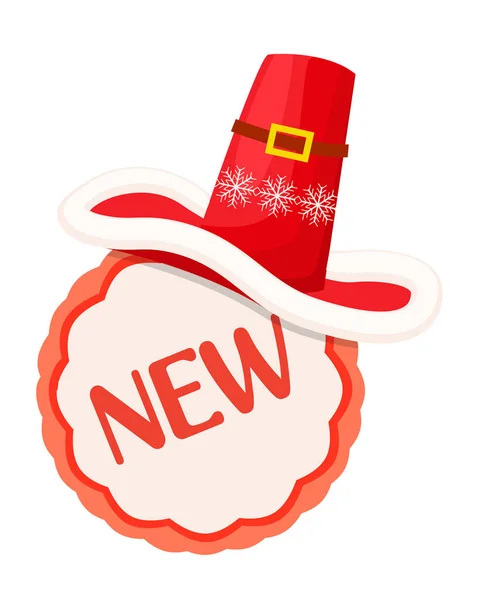 New Round Label with Red Contour and Santa Hat — Stock Vector