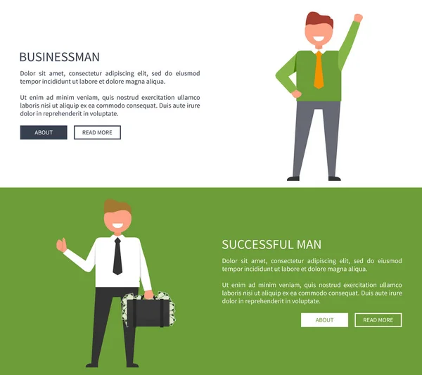 Success-Related Set of Banners with Smiling Man - Stok Vektor
