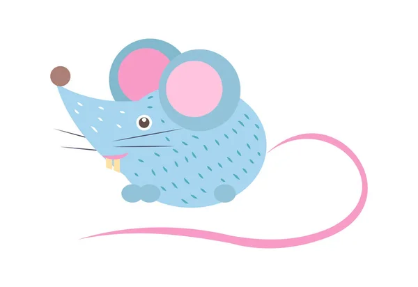 Closeup Blue Mouse with Tail Vector Illustration — Stock Vector