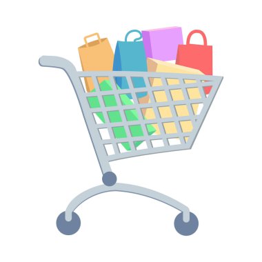 Ürünler düz vektör simgesi ile alışveriş arabası
