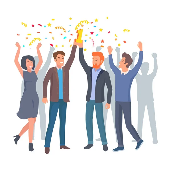 Team of Colleagues Celebrate win in Startup Vector — Stock Vector