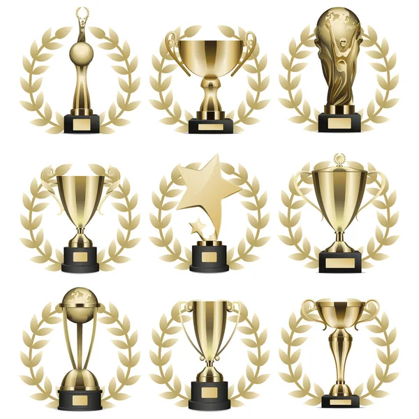 Copas de trofeo de oro Colección vectorial realista — Archivo Imágenes Vectoriales