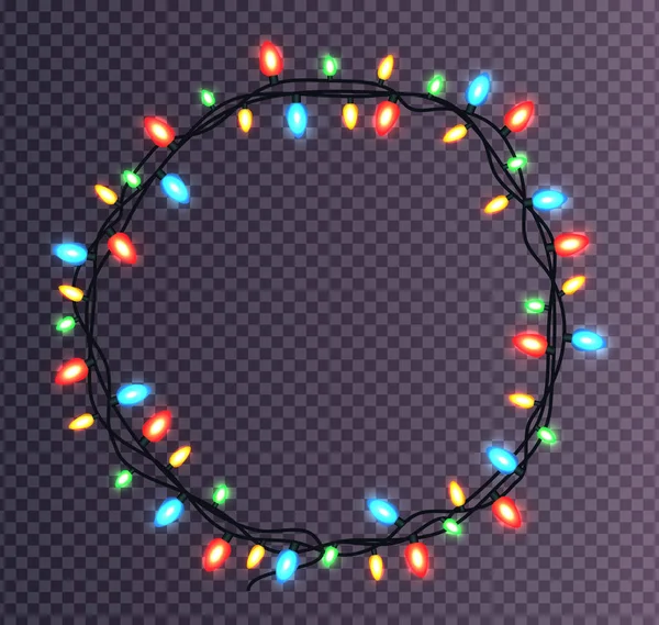 Marco redondo colorido de las luces de Navidad Brillante — Vector de stock