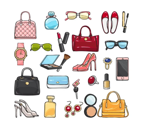 Colección de accesorios de moda. Cosas de mujeres — Vector de stock