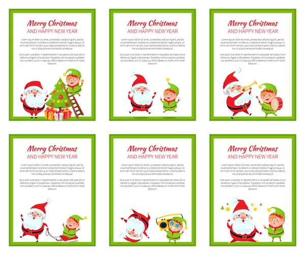 Merry Christmas and Happy New Year Set of Cards — Stock Vector
