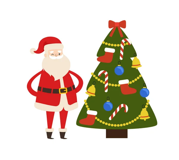 Año Nuevo Árbol y Santa Claus icono Vector Poster — Archivo Imágenes Vectoriales