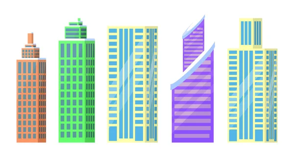 Conjunto de edificios de la ciudad Iconos Vector Ilustración — Vector de stock