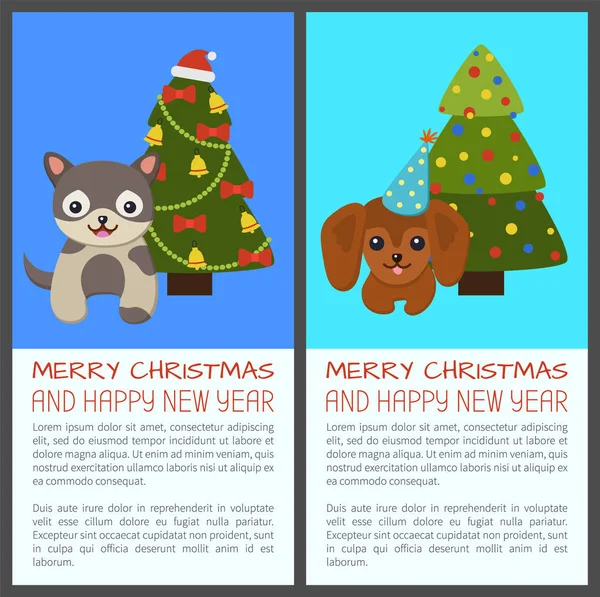 Feliz Navidad conjunto de árboles de pino Vector Ilustración — Vector de stock