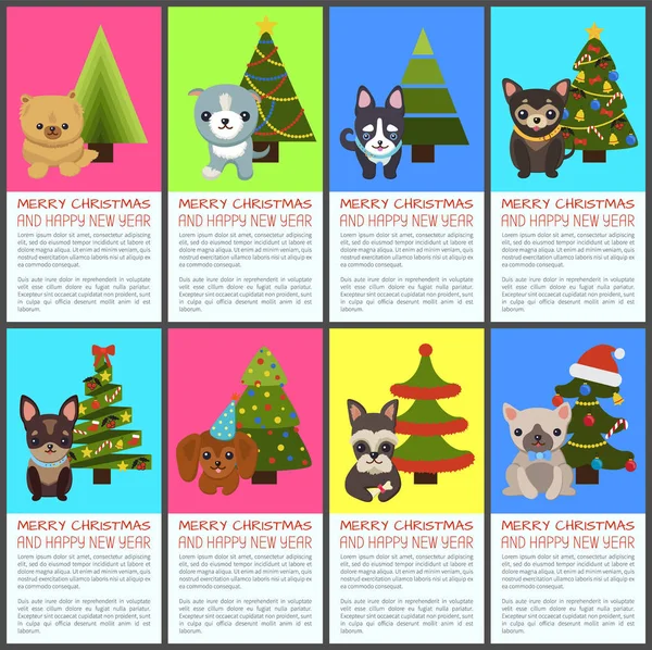 Vrolijk kerstfeest en gelukkig Nieuwjaar huisdieren en de spar — Stockvector