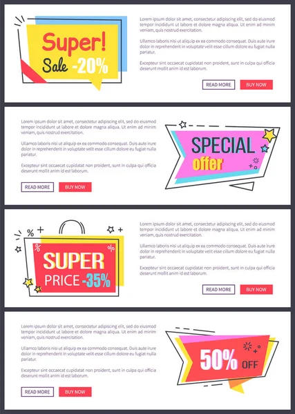 Super Venta - 20 off, Oferta Especial Banners Etiqueta engomada — Vector de stock