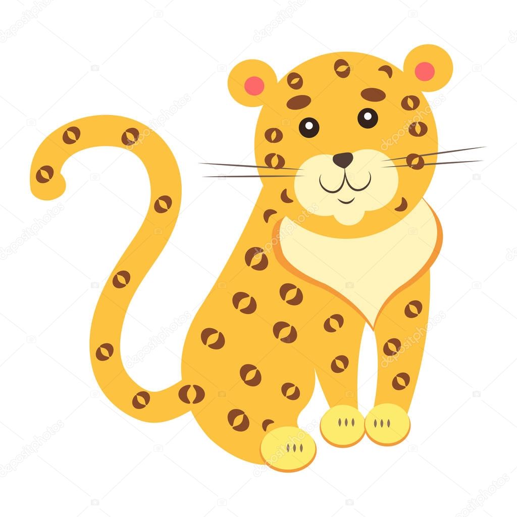 Cute Jaguar Cartoon Flat Vector Sticker or Icon — Stock Vector