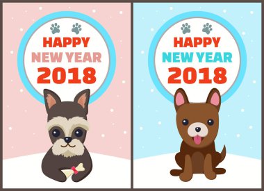 Mutlu yeni yıl 2018 köpekler vektör çizim ayarla