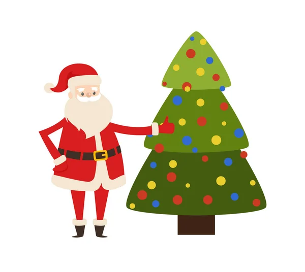 Año Nuevo Árbol y Santa Claus icono Vector Poster — Archivo Imágenes Vectoriales