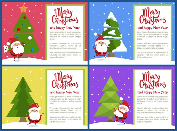 Feliz Natal e Santa Set Vector Ilustração — Vetor de Stock