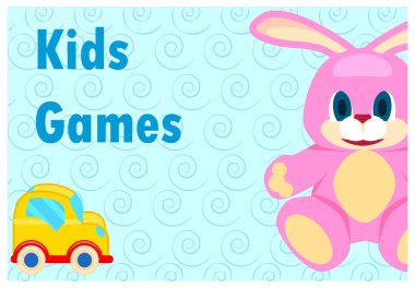 Çocuklar, pembe tavşan ve sarı araba oyunları posteri